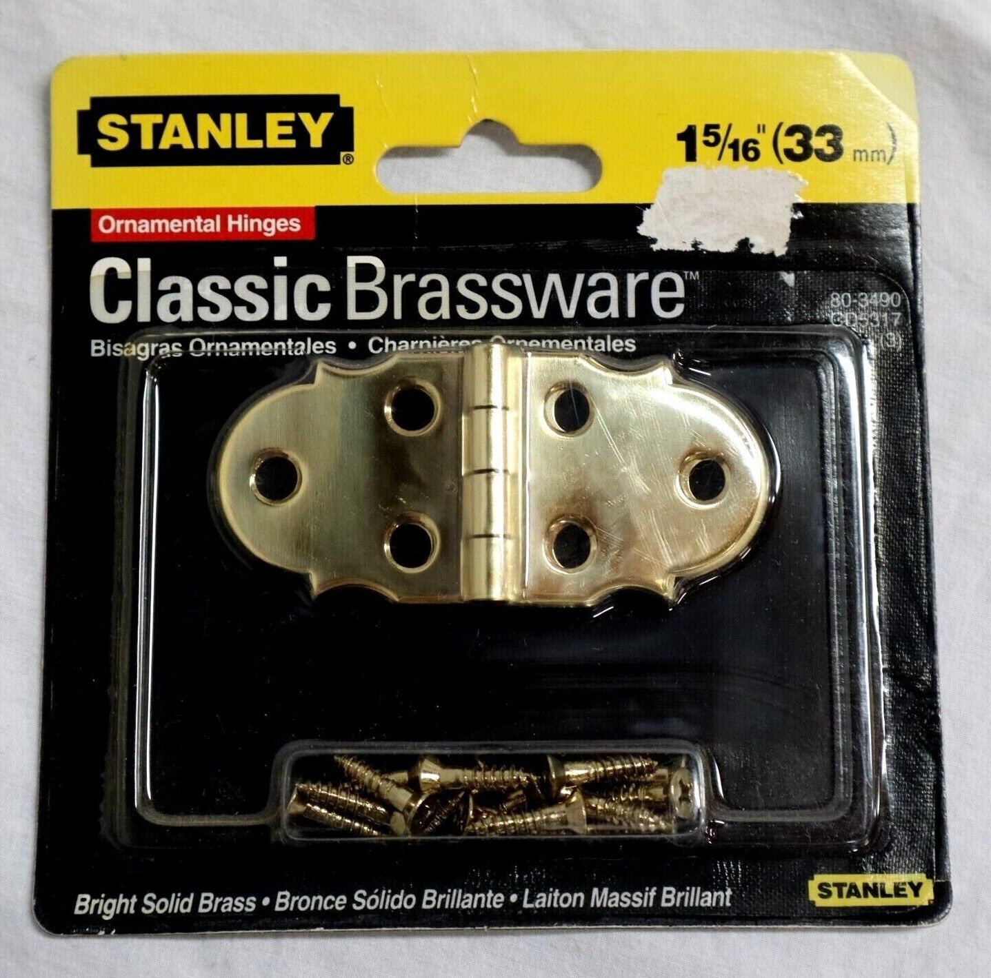 Stanley Ornamental Hinges Solid Brass 2-pack 80-3490 Vtg New Nos 1 5/16" 33mm