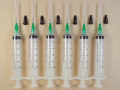 6 Syringes 10ml W 14 Gauge Tips & Caps Dispense E6000 Adhesive Glue  Ll14