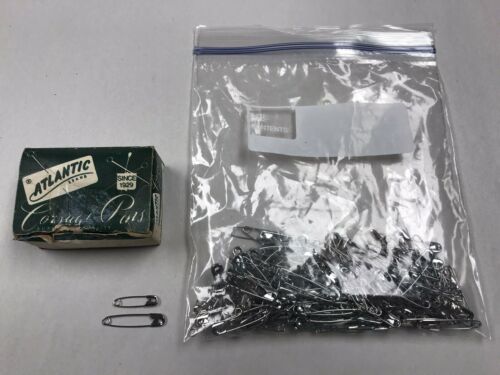 Vintage Atlantic Brand White Corsage Pins In Original Box/bag Small Safety Pins
