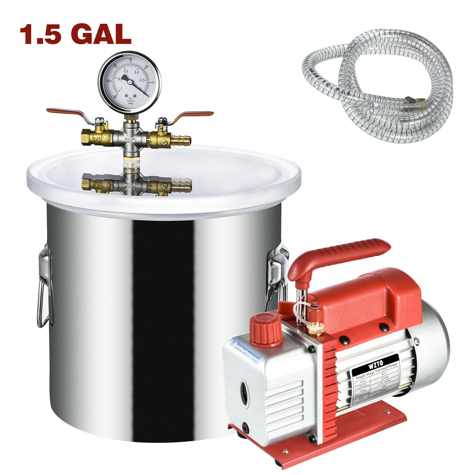 New 1.5 Gal Vacuum Chamber+3cfm 1/4ph Degassing Silicone Kit Single Stage Pump