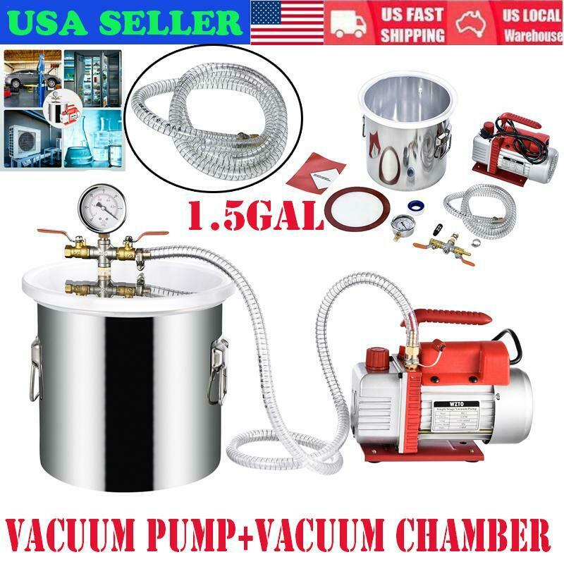 1.5 Gallon Vacuum Chamber Degassing Silicone Kit+3cfm Single Stage Pump Hvac Ac