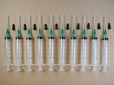 10 Syringes 10ml W 14 Gauge Tips 1.5" Caps Dispense E6000 Adhesive Glue Gel Ll14