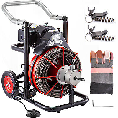 Sewer Machine Drain Cleaner 100' X 1/2" 550w Sewer Cleaning Clog W/ Cutters