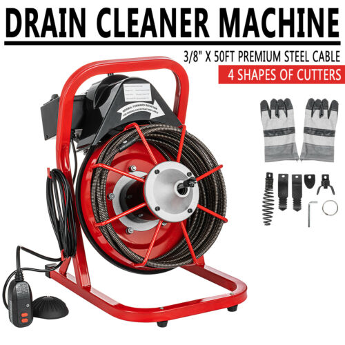 50' X 3/8" Drain Cleaner Cleaning Machine W/foot Switch Plumbing Sewer Snake